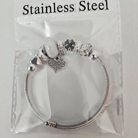 Stainless Steel Heart Charm Bracelet - Picture 2 of 2